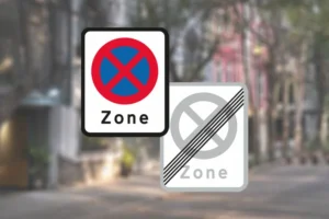 Seri Q Sign E68-2-69-2-Zone-med-standsning-forbudt-med-ophør